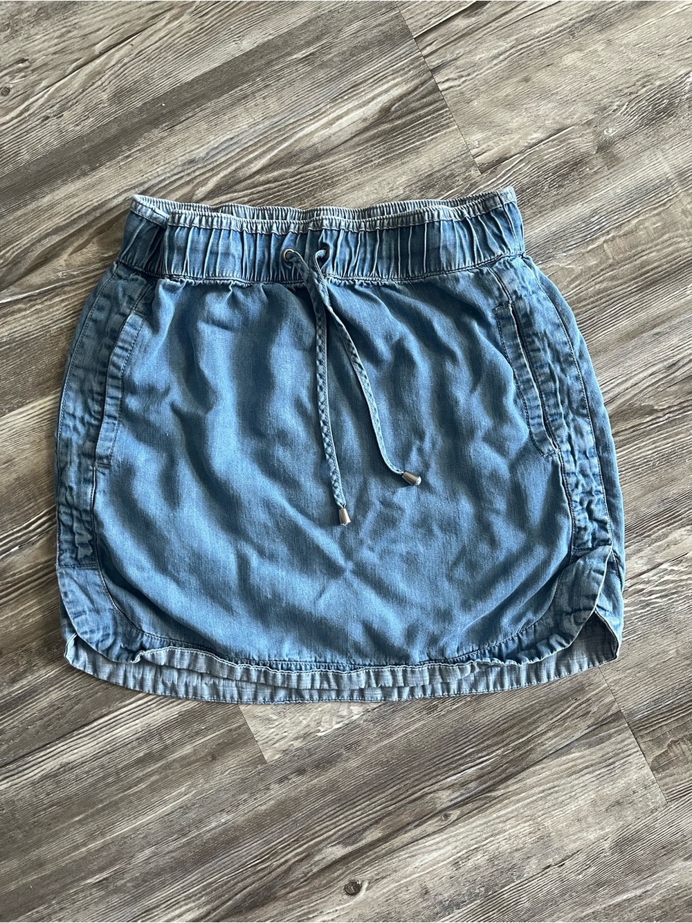 Casual Light Blue Denim Drawstring Mini Skirt